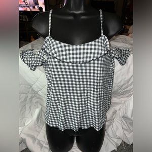 American Eagle Gingham Cold Shoulder Top
